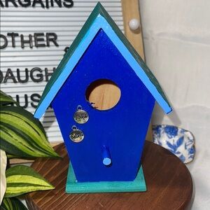 Blue Wooden Birdhouse with Inspirational Charms
